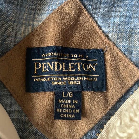 Pendleton Fuzzy Sherpa Plush Zip Jacket Beige Heather/Blue Ombre Plaid Size L - Picture 7 of 10